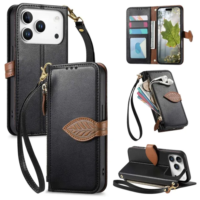 Housse Blackview Wave 7C simili cuir bicolore fermoir feuille zippée avec dragonne