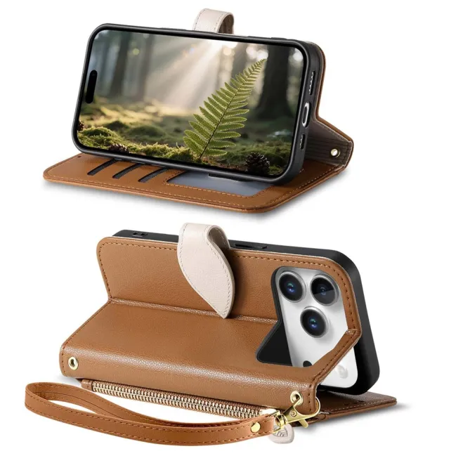 Housse Blackview Wave 7C simili cuir bicolore fermoir feuille zippée avec dragonne