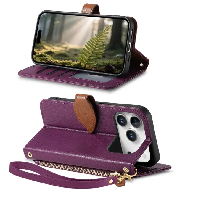 Housse Blackview Wave 7C simili cuir bicolore fermoir feuille zippée avec dragonne