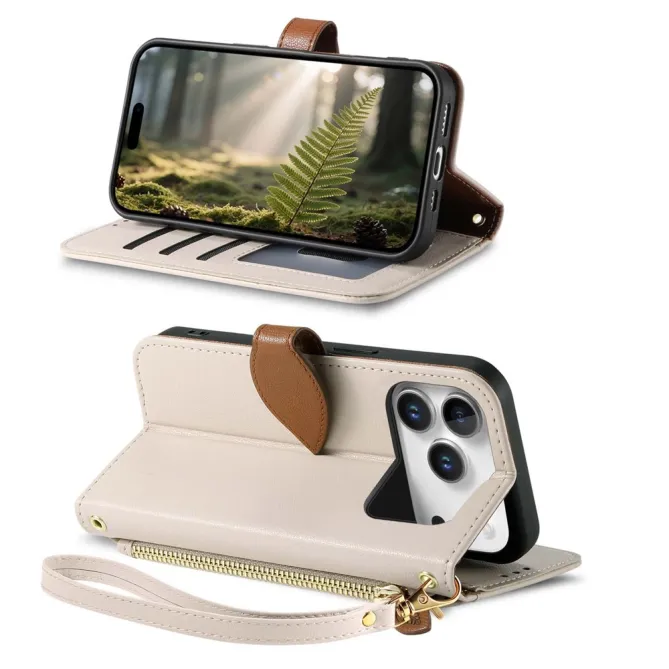 Housse Blackview Wave 7C simili cuir bicolore fermoir feuille zippée avec dragonne