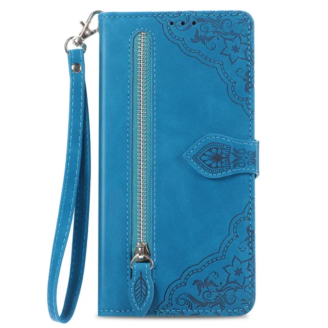 Housse Blackview Wave 7C simili cuir daim motif floral zippée avec dragonne
