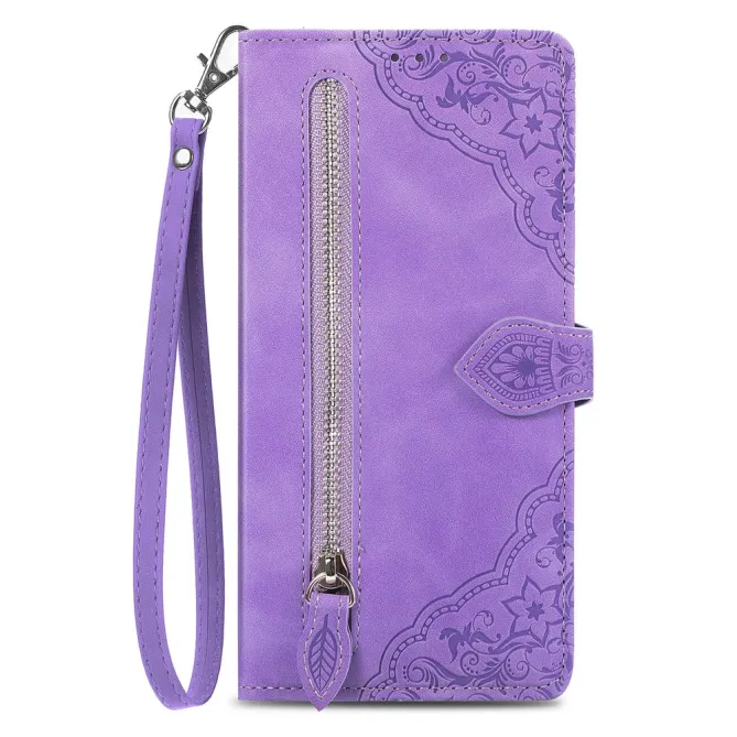 Housse Blackview Wave 7C simili cuir daim motif floral zippée avec dragonne