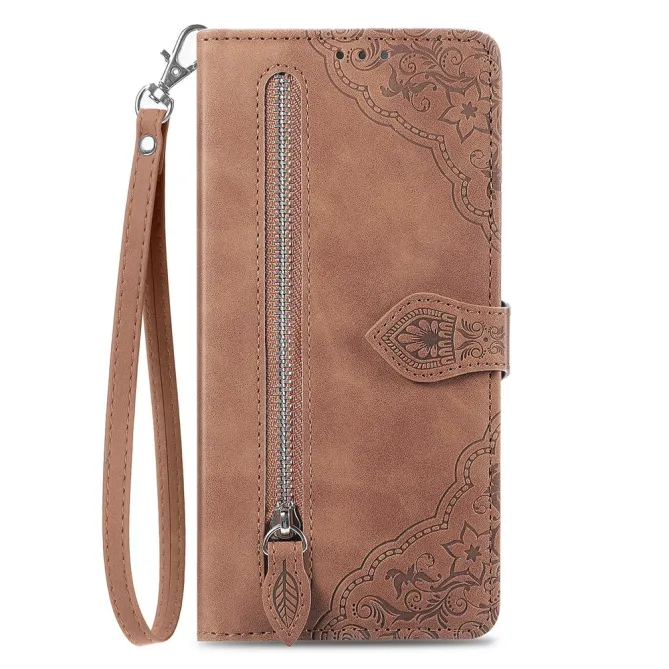 Housse Blackview Wave 7C simili cuir daim motif floral zippée avec dragonne
