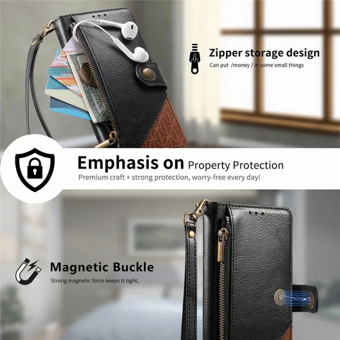 Housse Blackview Wave 7C simili cuir bicolore patchwork zippée