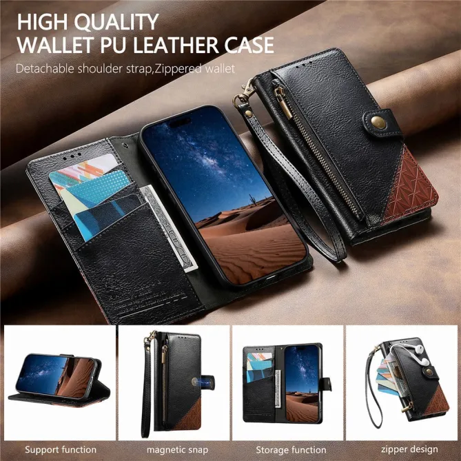 Housse Blackview Wave 7C simili cuir bicolore patchwork zippée