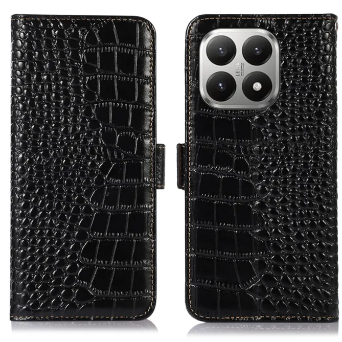 Housse Xiaomi 17T Pro cuir véritable aspect croco Noir