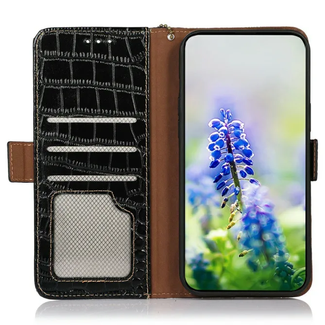 Housse Xiaomi 17T Pro cuir véritable aspect croco Noir - photo 2
