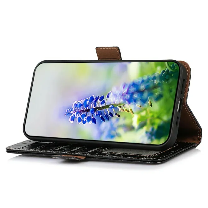 Housse Xiaomi 17T Pro cuir véritable aspect croco Noir - photo 3