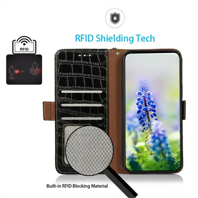 Housse Xiaomi 17T Pro cuir véritable aspect croco Noir - photo 4
