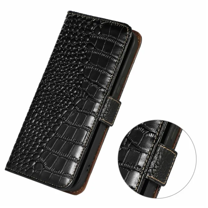 Housse Xiaomi 17T Pro cuir véritable aspect croco Noir - photo 5