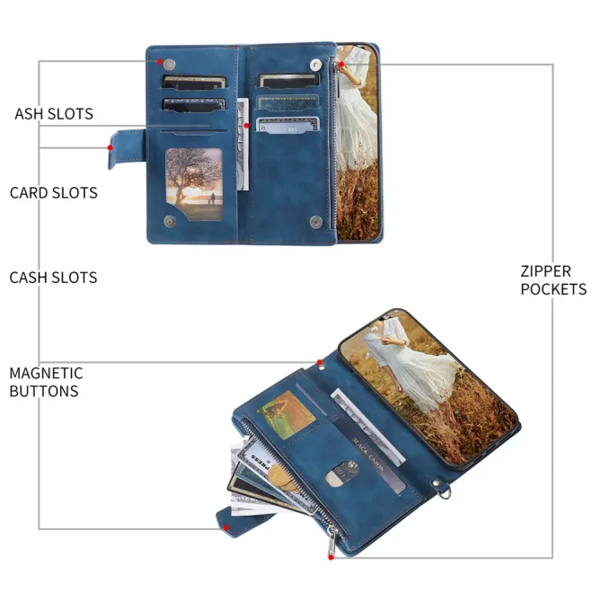 Housse Xiaomi 17T Pro portefeuille zippé 9 cartes dragonne