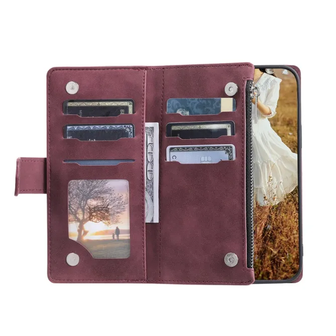 Housse Xiaomi 17T Pro portefeuille zippé 9 cartes dragonne