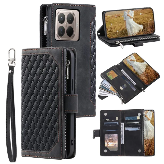 Housse Xiaomi 17T Pro portefeuille zippé 9 cartes dragonne