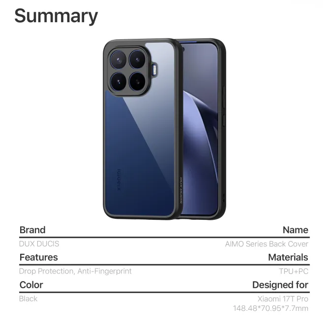Coque Xiaomi 17T Pro Aimo transparente antichute SGS