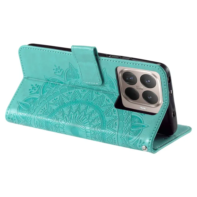 Housse Xiaomi 17T mandala soleil relief porte-cartes folio