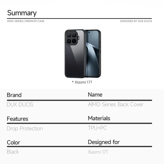 Coque Xiaomi 17T Aimo transparente certifiée chute SGS