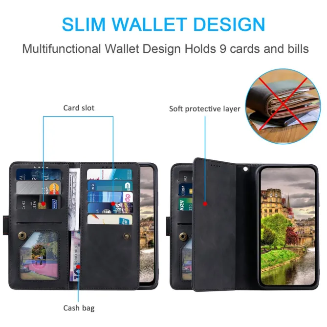 Housse Xiaomi 17T zippée 9 cartes simili cuir dragonne
