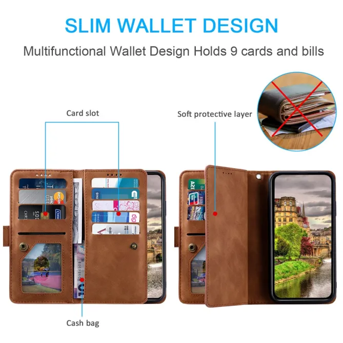 Housse Xiaomi 17T zippée 9 cartes simili cuir dragonne