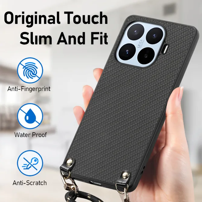 Coque Xiaomi 17T Pro Texture Fibre de Carbone Cordon Ajustable