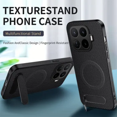 Coque Xiaomi 17T Pro Fibre de Carbone Magnétique Support Rétractable + 2 Verres Trempés