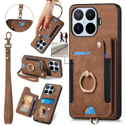 Coque Xiaomi 17T Pro Simili Cuir Rétro Porte-Cartes RFID Anneau Rotatif