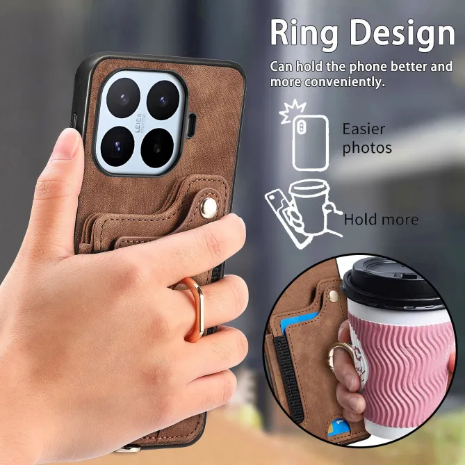 Coque Xiaomi 17T Pro Simili Cuir Rétro Porte-Cartes RFID Anneau Rotatif