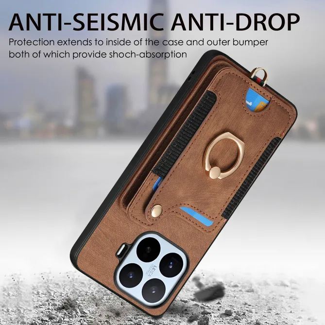 Coque Xiaomi 17T Pro Simili Cuir Rétro Porte-Cartes RFID Anneau Rotatif