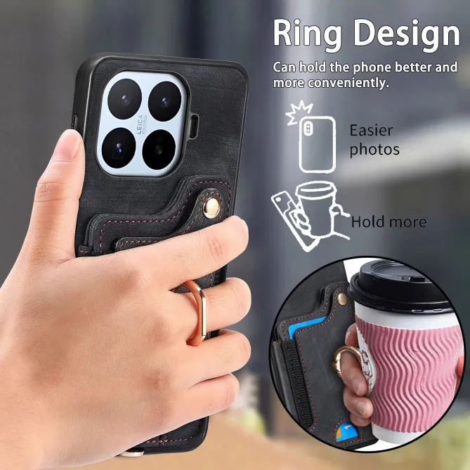 Coque Xiaomi 17T Pro Simili Cuir Rétro Porte-Cartes RFID Anneau Rotatif