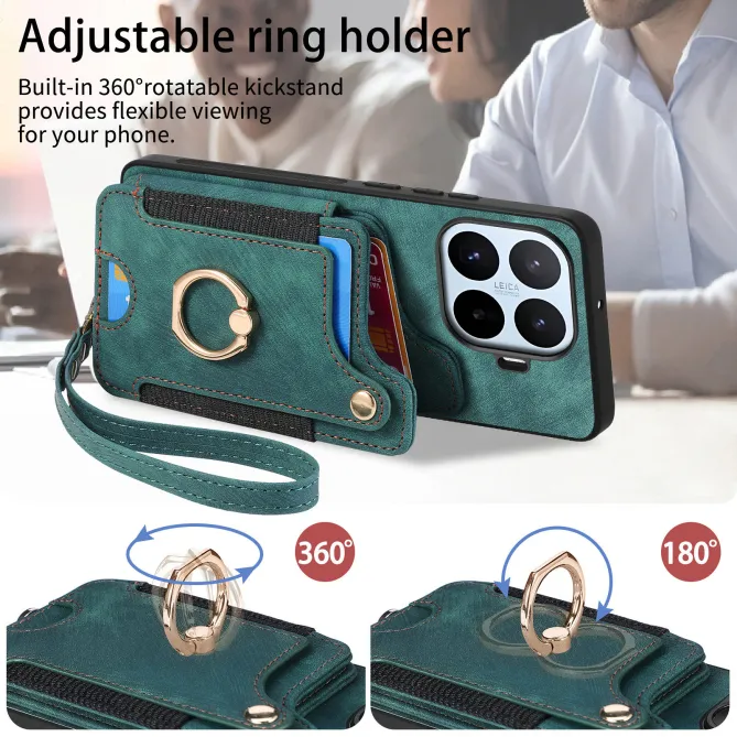 Coque Xiaomi 17T Pro Simili Cuir Rétro Porte-Cartes RFID Anneau Rotatif