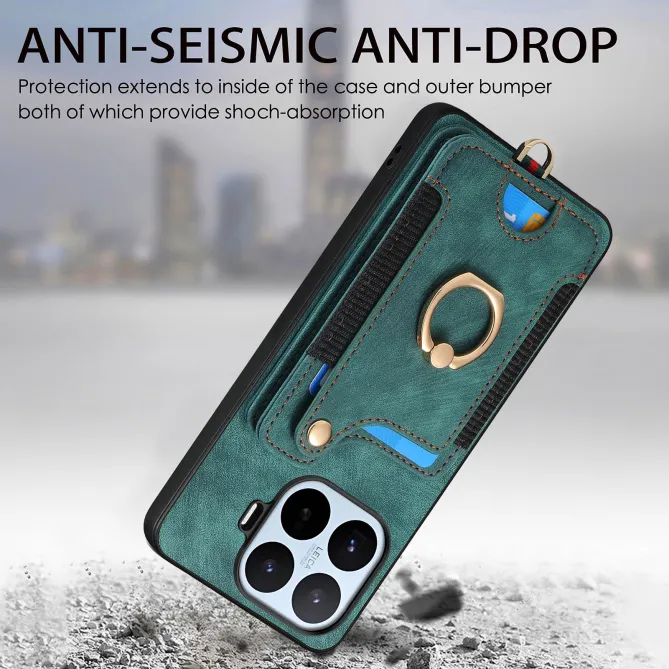 Coque Xiaomi 17T Pro Simili Cuir Rétro Porte-Cartes RFID Anneau Rotatif