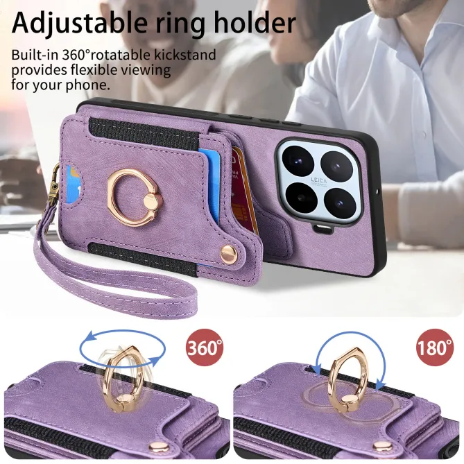 Coque Xiaomi 17T Pro Simili Cuir Rétro Porte-Cartes RFID Anneau Rotatif