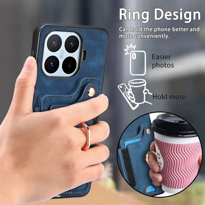 Coque Xiaomi 17T Pro Simili Cuir Rétro Porte-Cartes RFID Anneau Rotatif