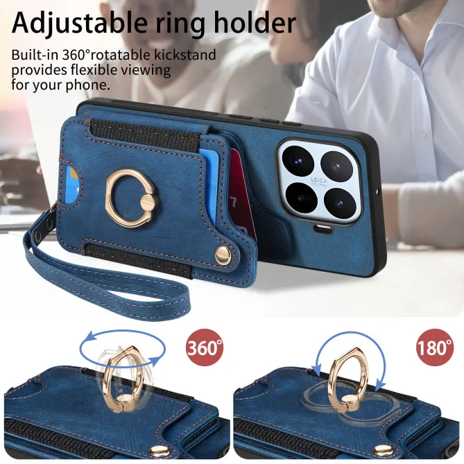 Coque Xiaomi 17T Pro Simili Cuir Rétro Porte-Cartes RFID Anneau Rotatif
