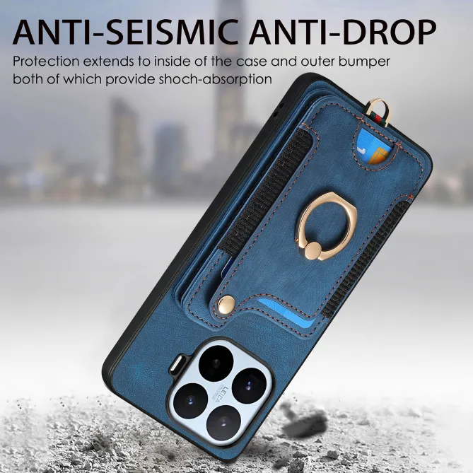 Coque Xiaomi 17T Pro Simili Cuir Rétro Porte-Cartes RFID Anneau Rotatif