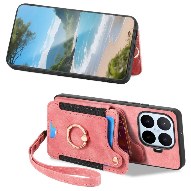 Coque Xiaomi 17T Pro Simili Cuir Rétro Porte-Cartes RFID Anneau Rotatif
