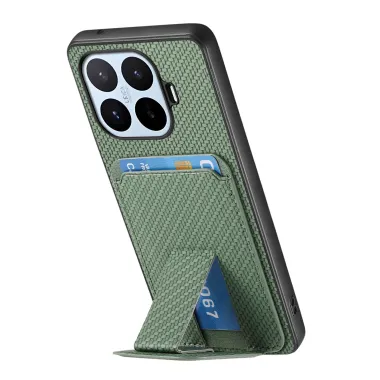 Coque Xiaomi 17T Pro Fibre de Carbone Porte-Cartes Support Rabattable