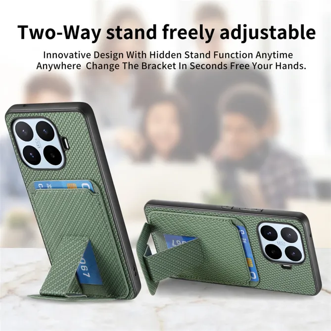 Coque Xiaomi 17T Pro Fibre de Carbone Porte-Cartes Support Rabattable