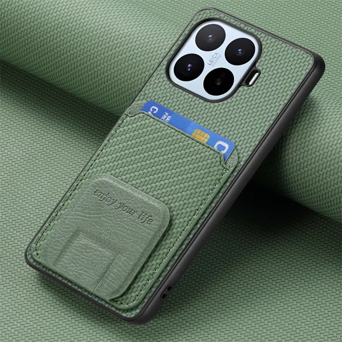 Coque Xiaomi 17T Pro Fibre de Carbone Porte-Cartes Support Rabattable