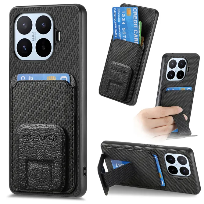 Coque Xiaomi 17T Pro Fibre de Carbone Porte-Cartes Support Rabattable