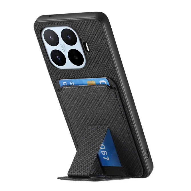 Coque Xiaomi 17T Pro Fibre de Carbone Porte-Cartes Support Rabattable
