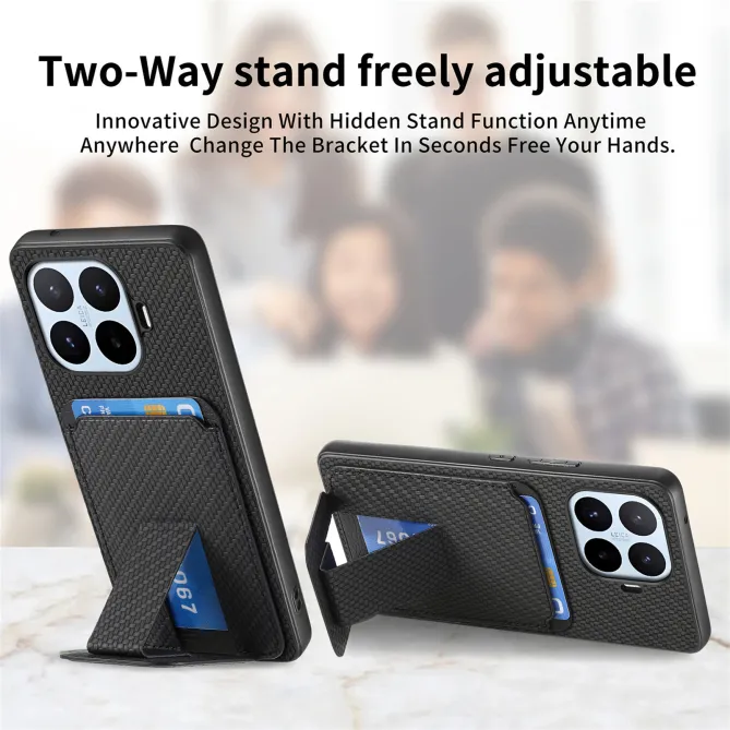 Coque Xiaomi 17T Pro Fibre de Carbone Porte-Cartes Support Rabattable