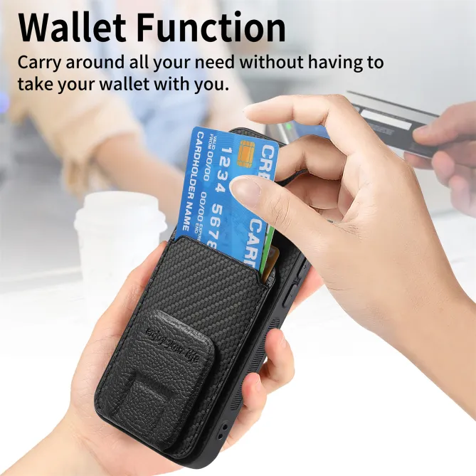 Coque Xiaomi 17T Pro Fibre de Carbone Porte-Cartes Support Rabattable