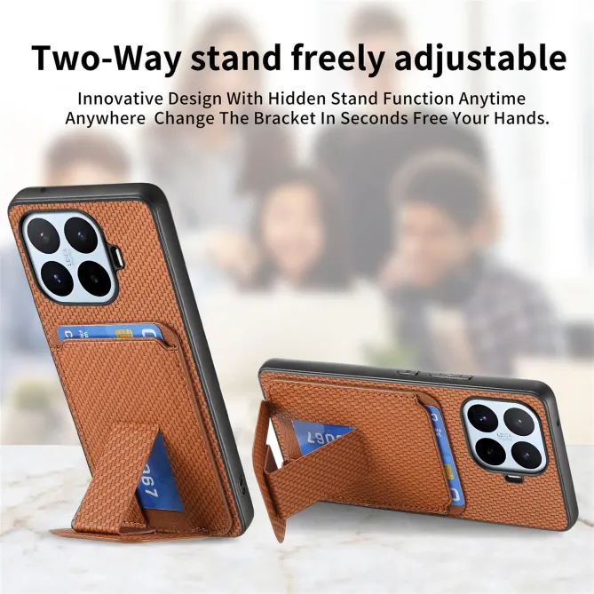 Coque Xiaomi 17T Pro Fibre de Carbone Porte-Cartes Support Rabattable