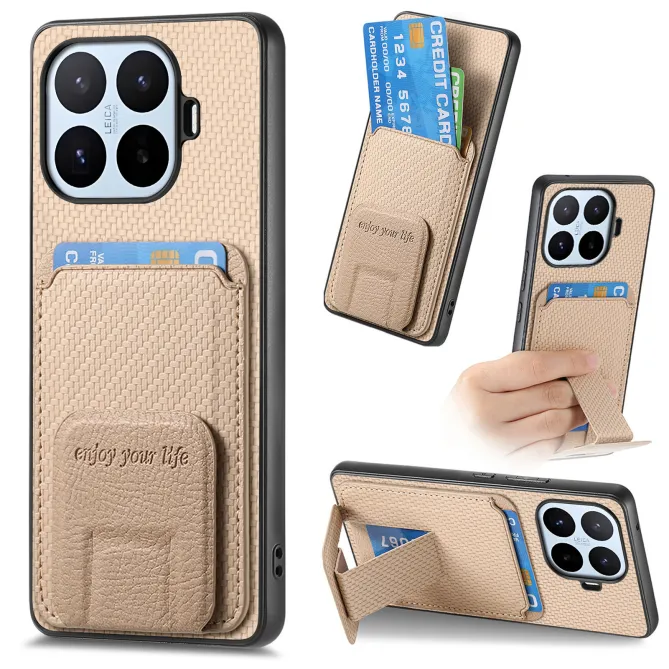 Coque Xiaomi 17T Pro Fibre de Carbone Porte-Cartes Support Rabattable