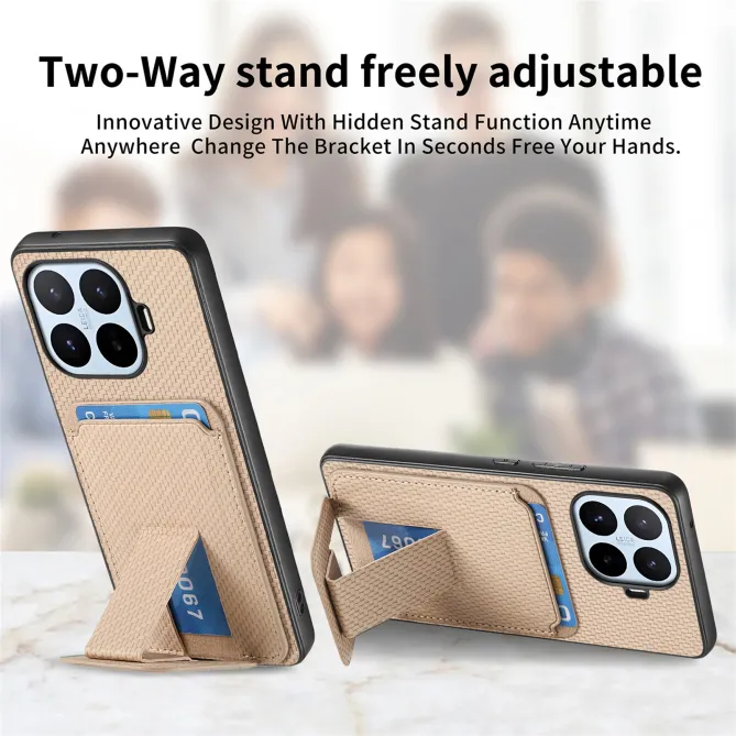 Coque Xiaomi 17T Pro Fibre de Carbone Porte-Cartes Support Rabattable