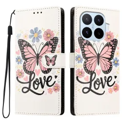 Housse Xiaomi 17T Pro Papillon Love Rabat Simili Cuir Dragonne
