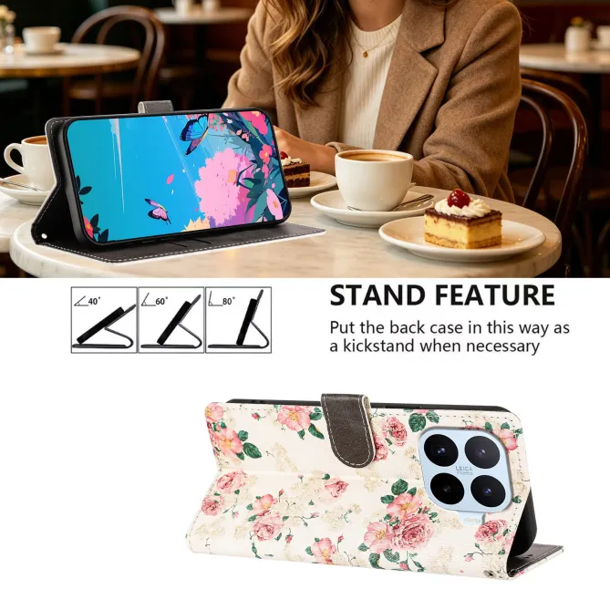 Housse Xiaomi 17T Pro Fleurie Roses Vintage avec Dragonne