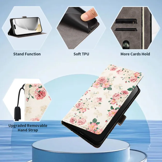Housse Xiaomi 17T Pro Fleurie Roses Vintage avec Dragonne