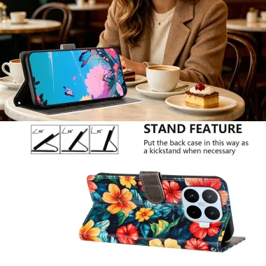 Housse Xiaomi 17T Pro Hibiscus Tropical Rabat Simili Cuir Dragonne