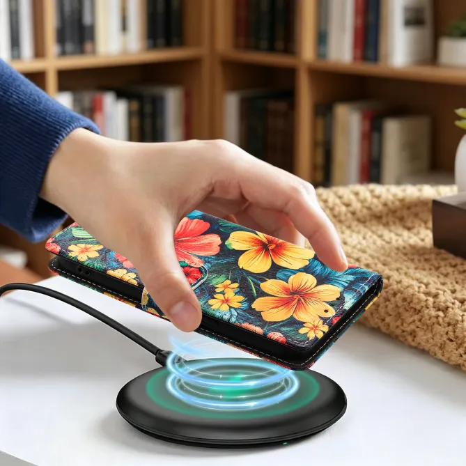 Housse Xiaomi 17T Pro Hibiscus Tropical Rabat Simili Cuir Dragonne